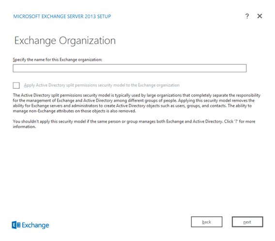 Figure 15. Exchange Organization name screen